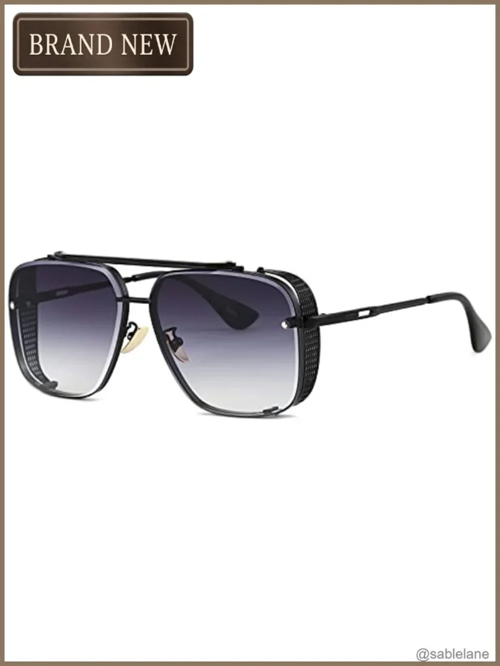 Oversized Square Aviator Sunglasses for Men Metal Side Shield Shades